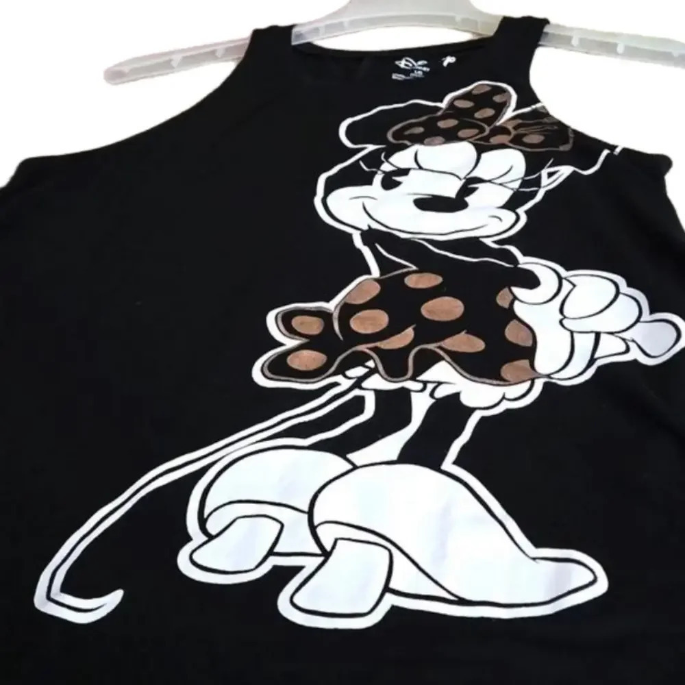 Disney Minnie Mouse Tan Polka Dots Black & White Tank Top Women size LG (11/13)